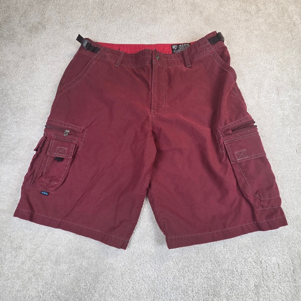 Kuhl Mens XL Burgundy Cargo Shorts Performance Technical Belted Cotton Nylon